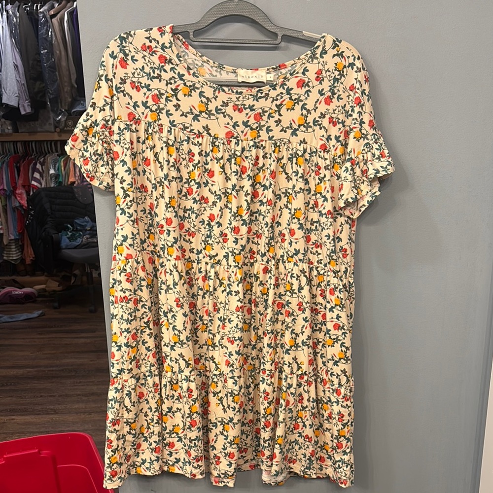 Floral Print Dress with Ruffle Sleeves